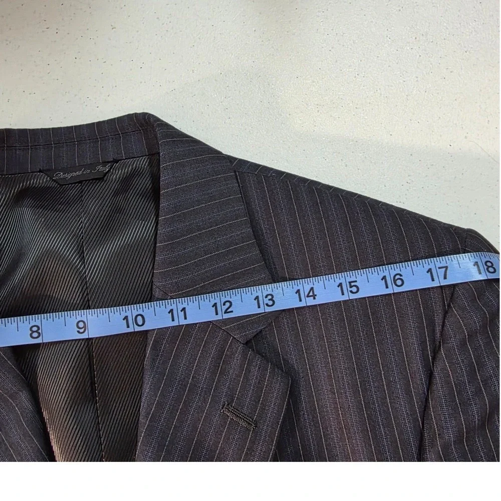 Mens Charcoal Grey Pinstripe Two Button Blazer Jacket Designed in Italy Size 40R